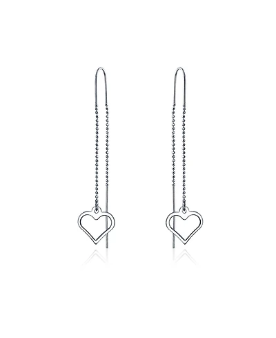 Bling Jewelry Long Linear Lightweight Heart Chain Threader Earrings .925 Sterling Silver Stabilizing U Hook