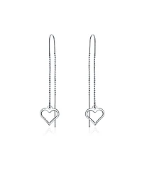 Bling Jewelry Long Linear Lightweight Heart Chain Threader Earrings .925 Sterling Silver Stabilizing U Hook