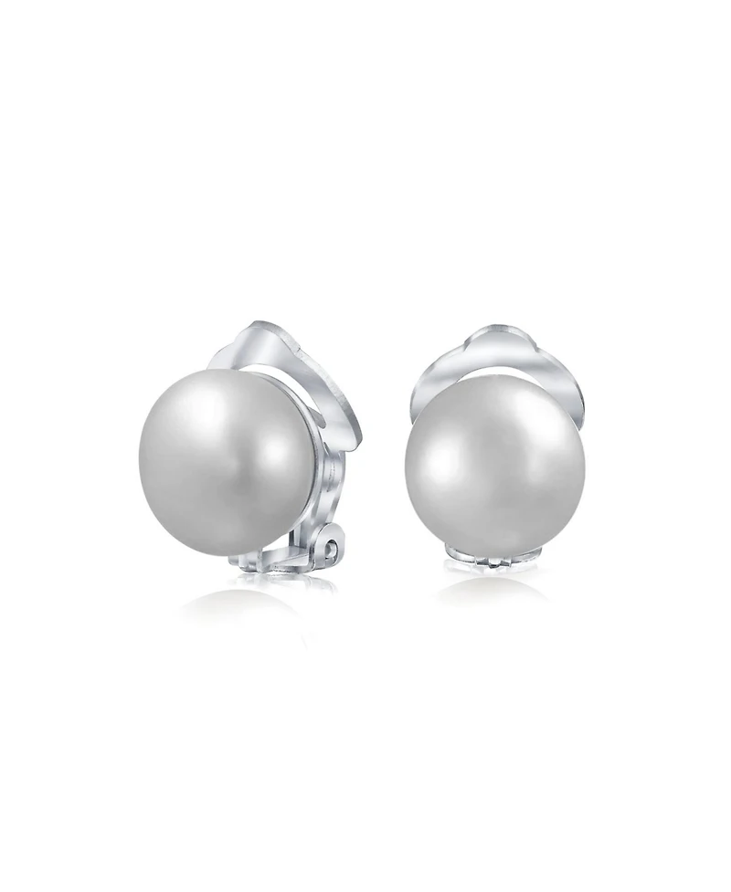 Bling Jewelry Button Style Freshwater Cultured Pearl Clip On Ball Stud Earrings Sterling Silver Non Pierced Ears