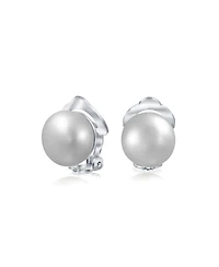 Bling Jewelry Button Style Freshwater Cultured Pearl Clip On Ball Stud Earrings Sterling Silver Non Pierced Ears