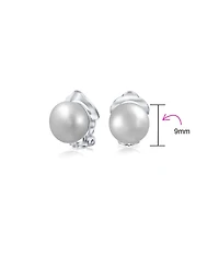 Bling Jewelry Button Style Freshwater Cultured Pearl Clip On Ball Stud Earrings Sterling Silver Non Pierced Ears