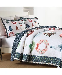 MarCielo 3 Pcs Winter Candy Christmas Quilt Bedspread Set King