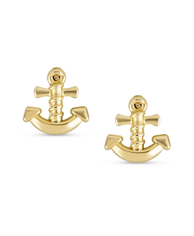Bling Jewelry Petite Small Tropical Beach Vacation Honeymoon Simple Nautical Boat Anchor Screw Back Stud Earrings Yellow 14K Gold