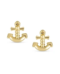 Bling Jewelry Petite Small Tropical Beach Vacation Honeymoon Simple Nautical Boat Anchor Screw Back Stud Earrings Yellow 14K Gold