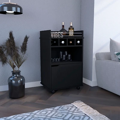 Sims Coffee & Bar Cart 35" H , 4 wheels, Division for bottles, Central Shelf, Drawer with Openwork Door Handle