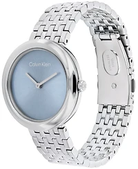 Calvin Klein Women Twisted Bezel Silver Stainless Steel Bracelet Watch 34mm