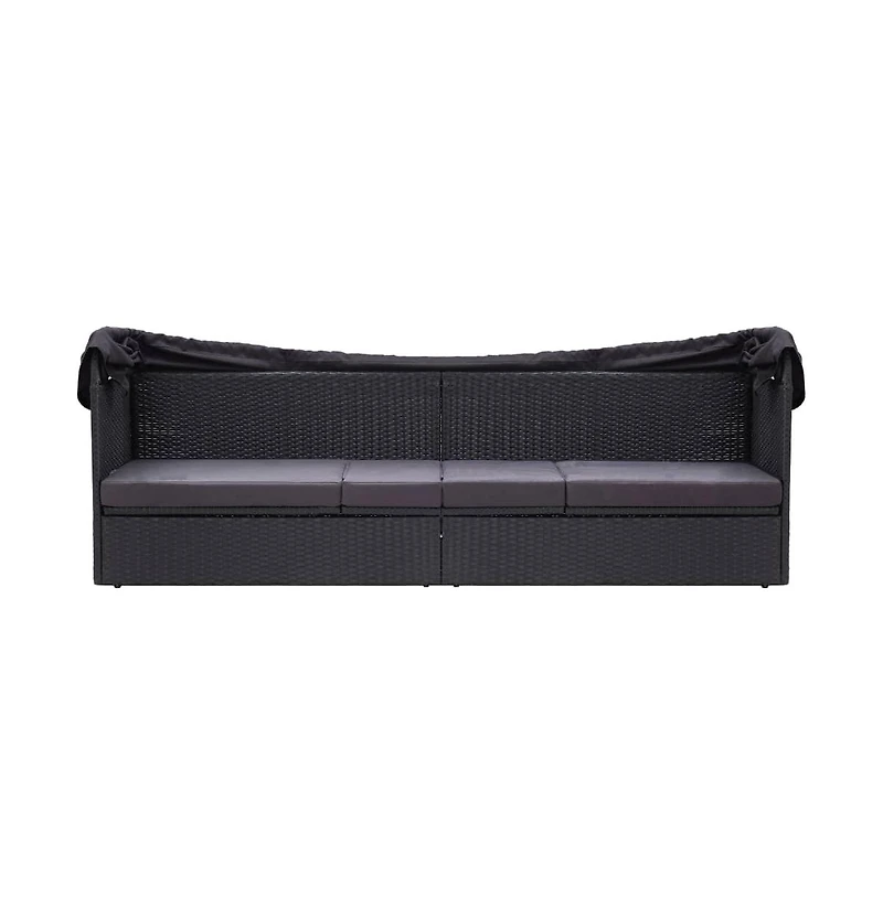 vidaXL Patio Sofa Bed with Canopy Poly Rattan Black