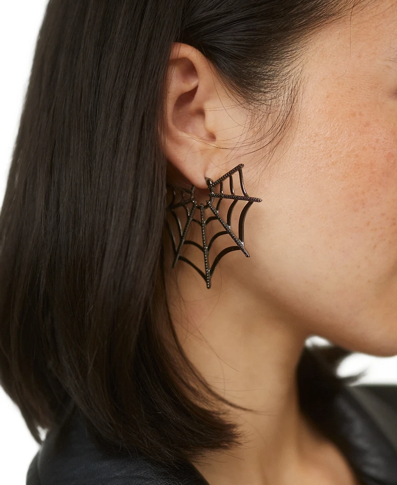 Ajoa by Nadri Ruthenium-Plated Jet Pave Spider Hoop Earrings