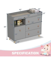 Homsee 4-Drawer Brown Kids Low Dresser Storage Organizer