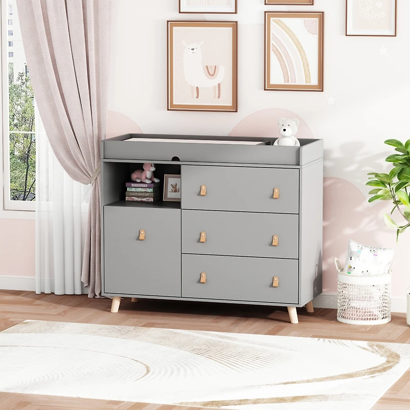 Homsee 4-Drawer Brown Kids Low Dresser Storage Organizer