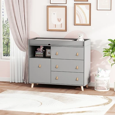 Homsee 4-Drawer Brown Kids Low Dresser Storage Organizer