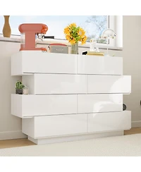 Homsee High Gloss White Wood 8-Drawer Double Dresser Modern Style
