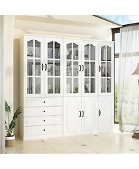 Famapy 13-Shelf Bookcase with Glass Doors, 4-Drawers, Adjustable Shelves