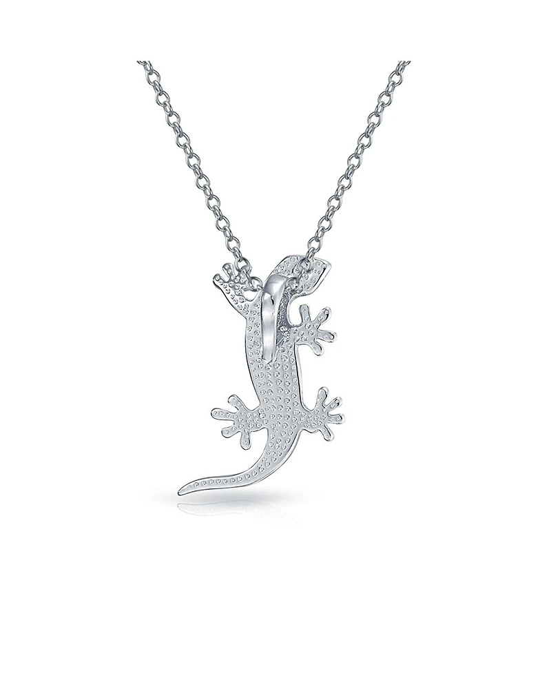 Bling Jewelry Nautical Tropical Green Opal Gecko Lizard Pendant Necklace Sterling Silver