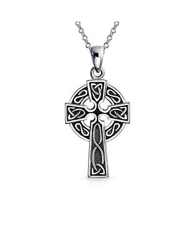 Bling Jewelry Style Viking Irish Eternal Circle Love Knot Religious Infinity Trinity Celtic Cross Pendant Necklace Oxidized .925 Sterling Silver