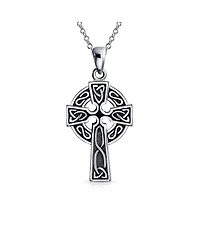 Bling Jewelry Style Viking Irish Eternal Circle Love Knot Religious Infinity Trinity Celtic Cross Pendant Necklace Oxidized .925 Sterling Silver