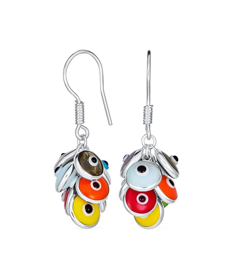 Bling Jewelry Spiritual Protection Round Multiple Cluster Evil Eye Charms Dangle Earrings Sterling Silver Fish Hook