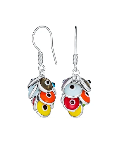 Bling Jewelry Spiritual Protection Round Multiple Cluster Evil Eye Charms Dangle Earrings Sterling Silver Fish Hook