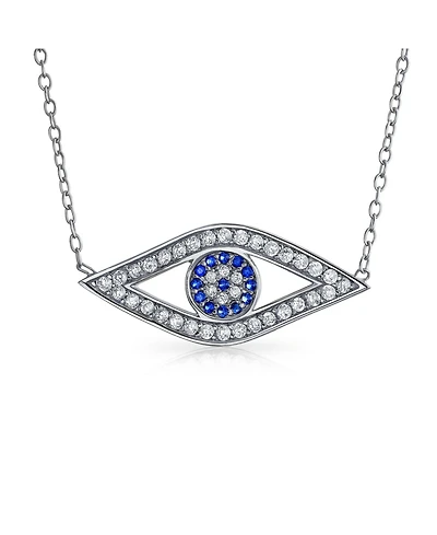 Bling Jewelry Turkish Blue Evil Eye Pendant Necklace with Pave Cz in Sterling Silver