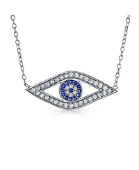 Bling Jewelry Turkish Blue Evil Eye Pendant Necklace with Pave Cz in Sterling Silver