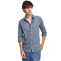 Men's Icy Blue Micro-Tartan Plaid Shirt
