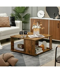 Gymax 2-Tier Square Coffee Table w/ Storage Industrial Center Table for Living Room
