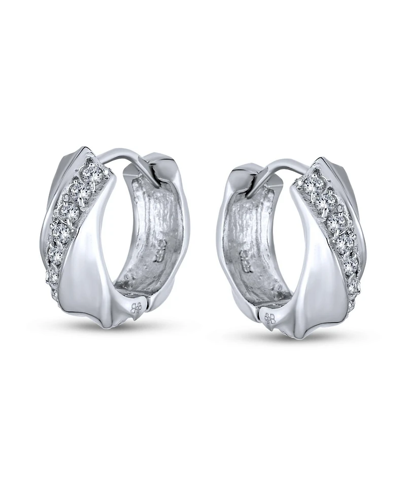 Bling Jewelry Elegant Cubic Zirconia Cz Accent Stripe Cross Twist Huggie Small Hoop Earrings For Women .925 Sterling Silver
