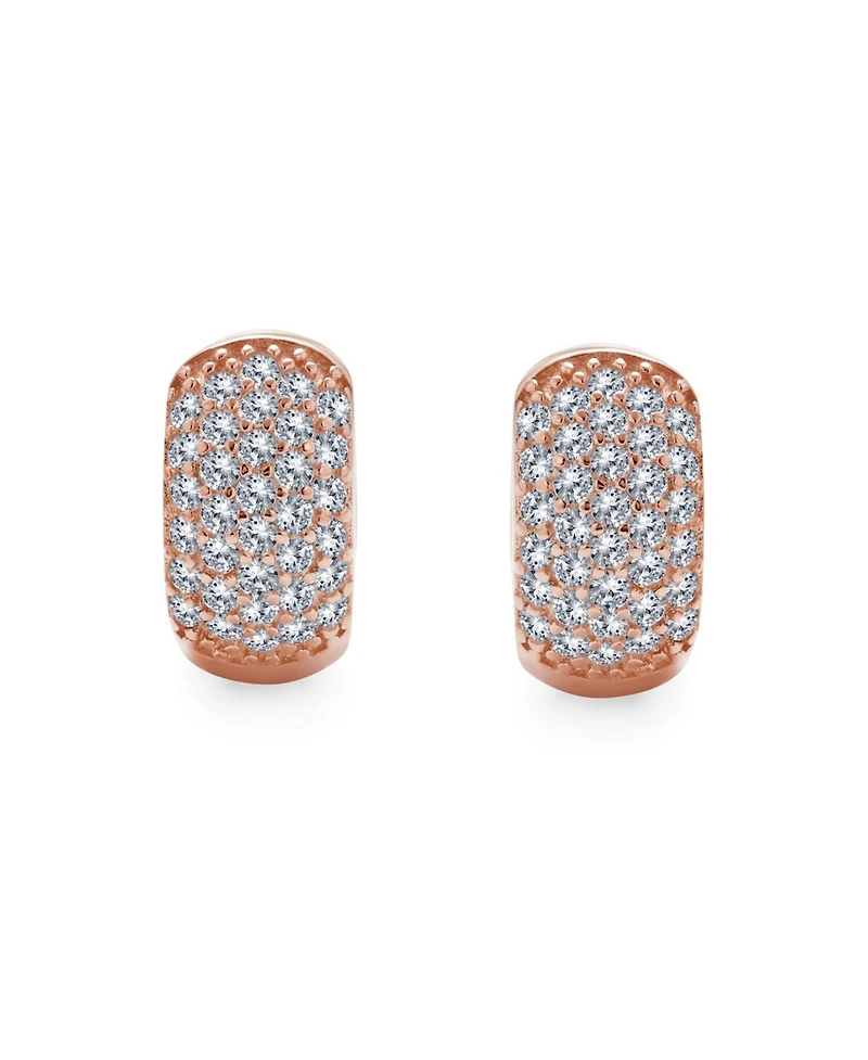Bling Jewelry 5 Five Row Pave Cubic Zirconia Wide Huggie Hoop Earrings Rose Gold Plated .925 Sterling Silver