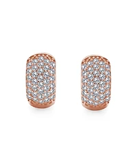 Bling Jewelry 5 Five Row Pave Cubic Zirconia Wide Huggie Hoop Earrings Rose Gold Plated .925 Sterling Silver