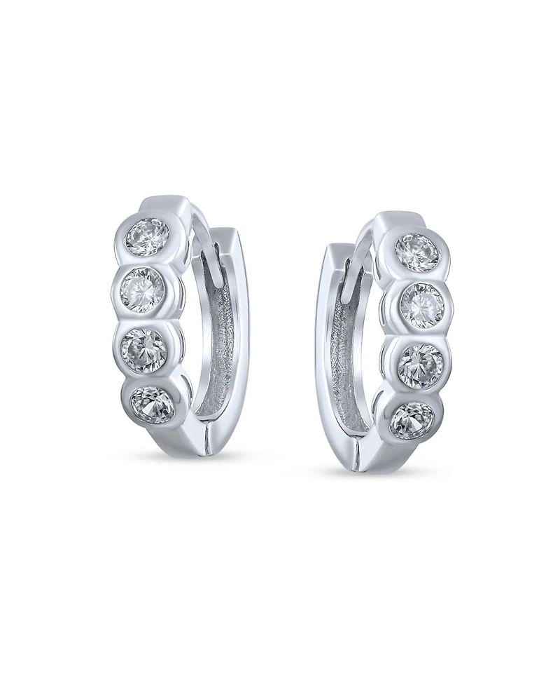 Bling Jewelry Classic Dainty Round Cubic Zirconia Solitaire Clear Green Cz Small Hoop Huggie Earrings .925 Sterling Silver