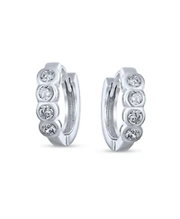Bling Jewelry Classic Dainty Round Cubic Zirconia Solitaire Clear Green Cz Small Hoop Huggie Earrings .925 Sterling Silver