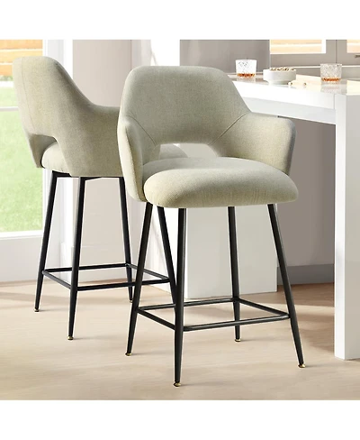 25.5" Armrest Counter Stools Set of 2,Upholstered Counter Height Barstools with Back-Maison Boucle
