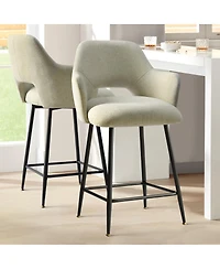25.5" Armrest Counter Stools Set of 2,Upholstered Counter Height Barstools with Back-Maison Boucle