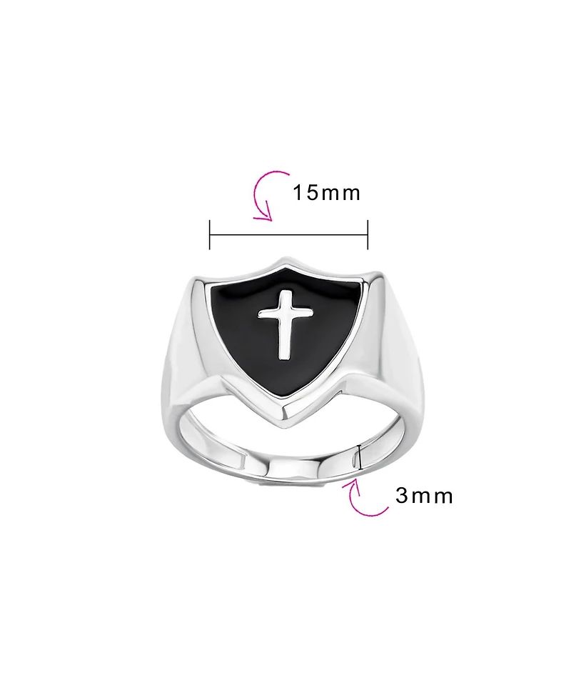 Bling Jewelry Black Natural Onyx Inlay Religious Christian Shield Cross Signet Ring Sterling Silver