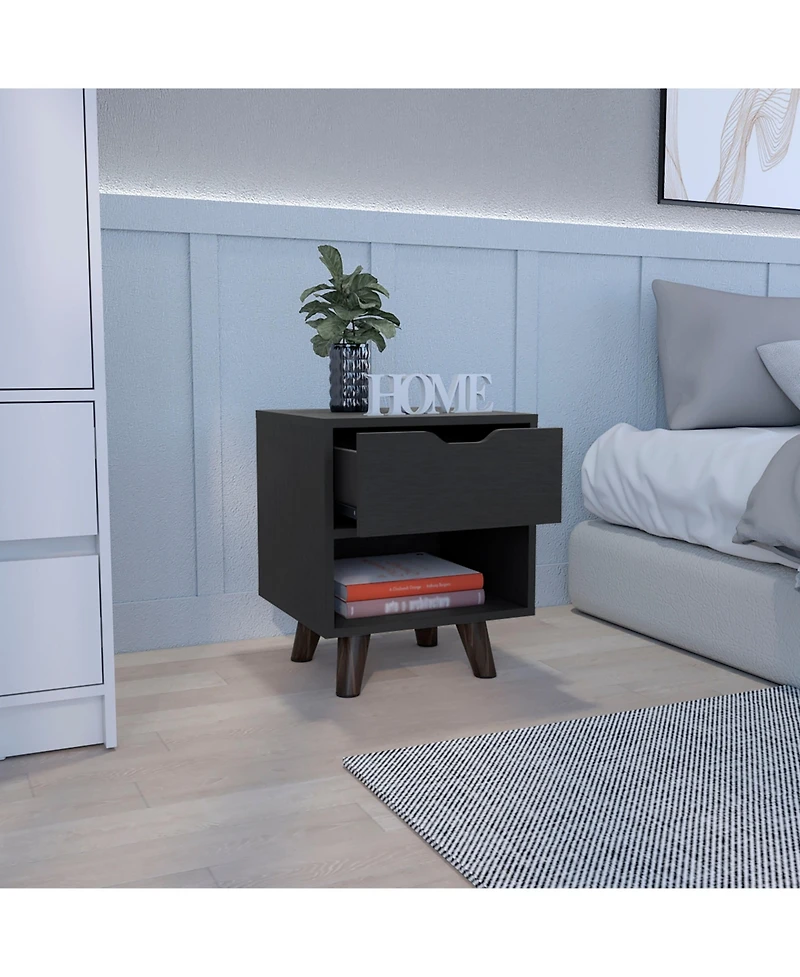 Cliff Modern Nightstand 19"H with Spacious Drawer, Open Storage Shelf and Chic Wooden Legs