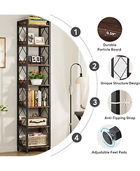 Tribesigns 78.7" Extra Tall Corner Shelf, 7 Tier Skinny Bookcase Corner Bookshelf for Small Spaces, Freestanding Display Shelves, Narrow Corner Storag