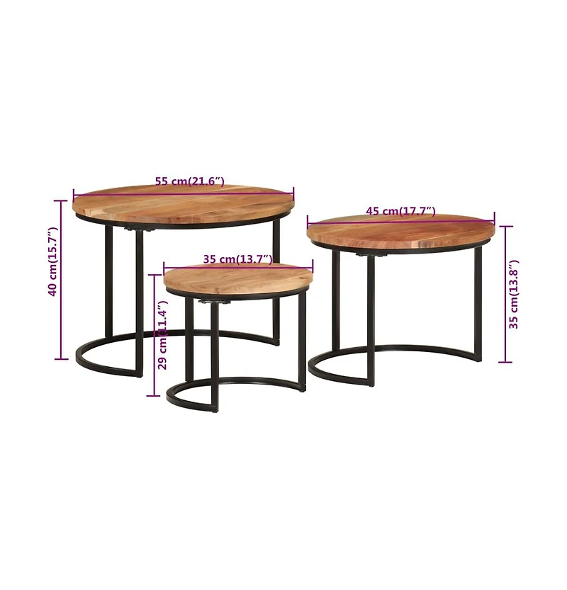 vidaXL Nesting Tables 3 pcs Solid Wood Acacia