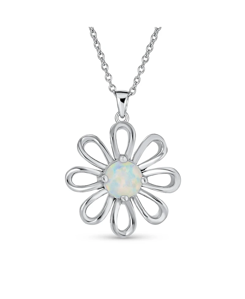 Bling Jewelry Daisy Flower White Created Opal Pendant Necklace & Earrings Set Sterling Silver