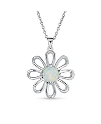 Bling Jewelry Daisy Flower White Created Opal Pendant Necklace & Earrings Set Sterling Silver
