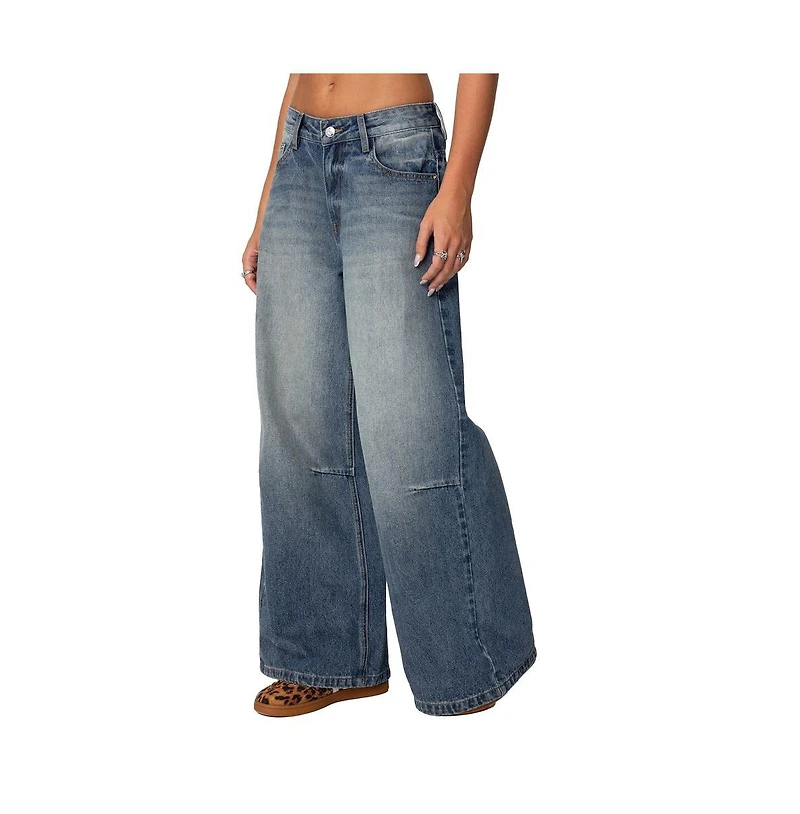Edikted Womens Skater Girl Washed Low Rise Jeans