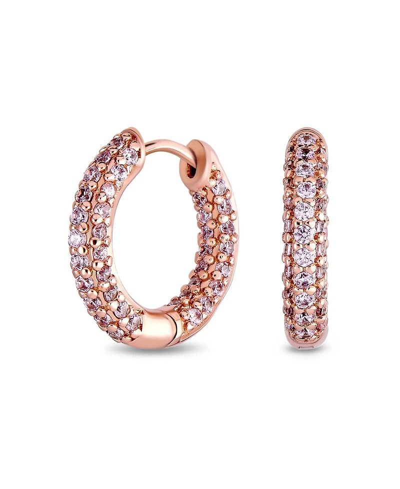Bling Jewelry Pave Cubic Zirconia Cz Inside Out Small Tube Huggie Hoop Earrings Rose Gold Plated .75 Inch Diameter