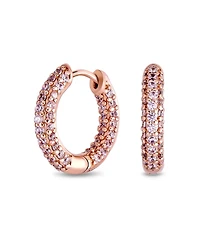 Bling Jewelry Pave Cubic Zirconia Cz Inside Out Small Tube Huggie Hoop Earrings Rose Gold Plated .75 Inch Diameter