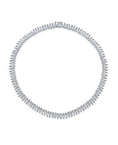 Bling Jewelry Art Deco Style Holiday Day Party Clear White Cubic Zirconia Marquise Formal Statement Tennis Necklace Prom Silver Plated