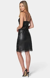 Bebe Women's Faux Leather and Lace Mini Dress