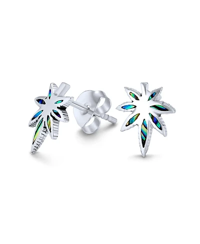Bling Jewelry Rainbow Iridescent Inlay Abalone Shell Weed Marijuana Leaf Stud Earrings Western Jewelry .925 Sterling Silver Lever Back