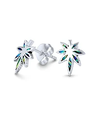 Bling Jewelry Rainbow Iridescent Inlay Abalone Shell Weed Marijuana Leaf Stud Earrings Western Jewelry .925 Sterling Silver Lever Back