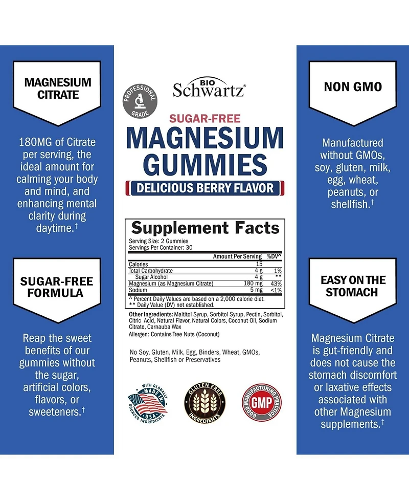 BioSchwartz Sugar Free Magnesium Gummies, 60ct
