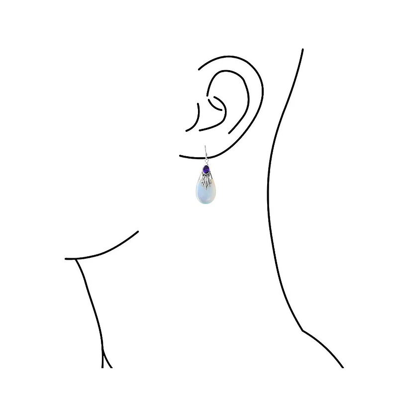 Bling Jewelry Western Style Rainbow Opalite Glass Teardrop Pear Shaped Dangle Earrings Sterling Silver Fish Hook