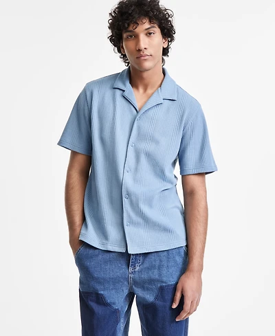 Sun + Stone Men's Waffle-Knit Button-Down Shirt, Exclusively at Macy's