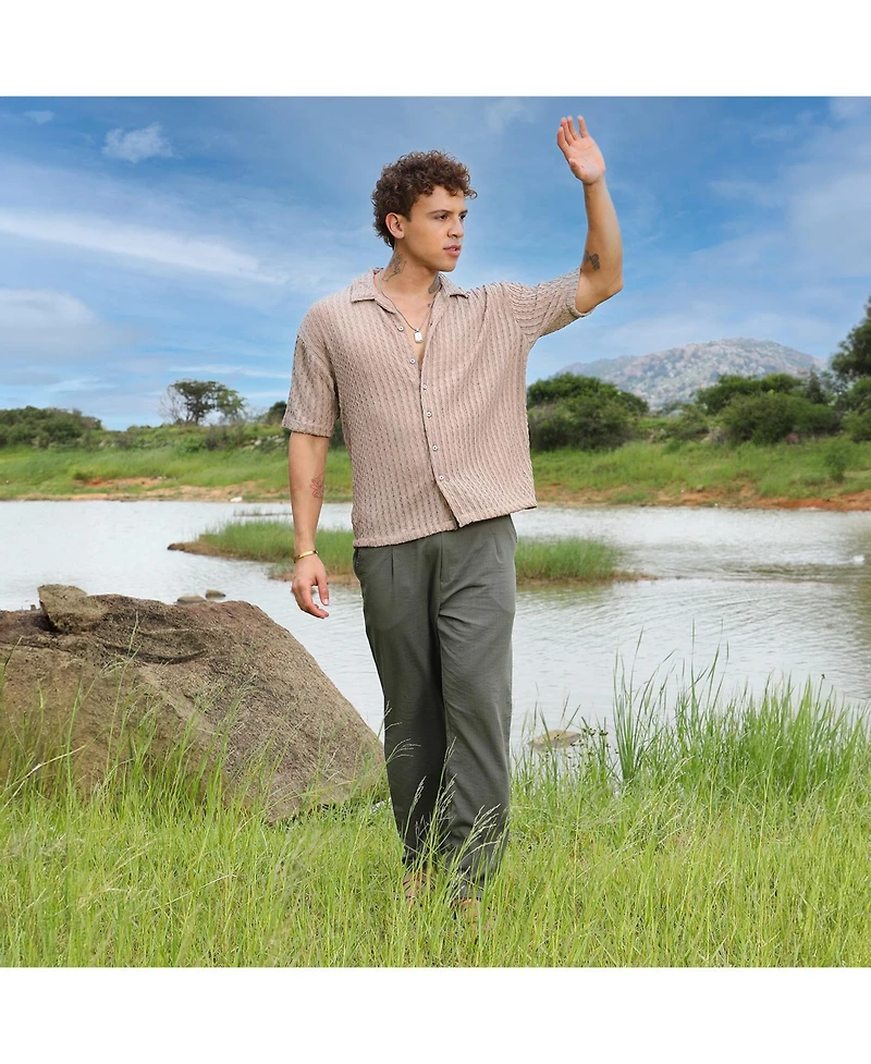 Men's Peanut Brown Striped Knit Oversized Shirt